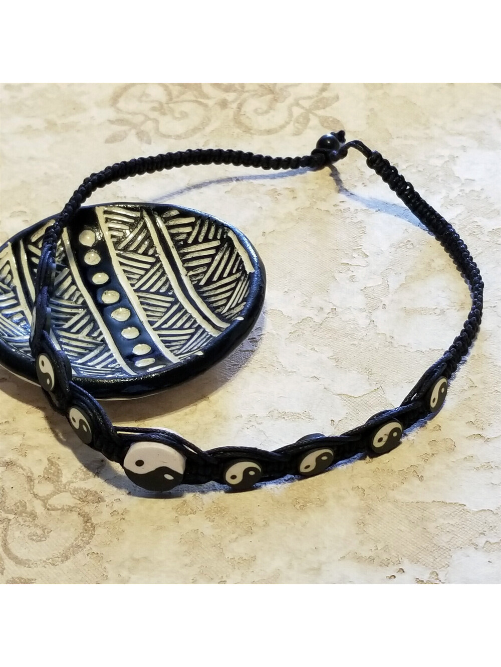 Handmade Yin Yang Surfer Asian Macrame Black White Unisex Necklace